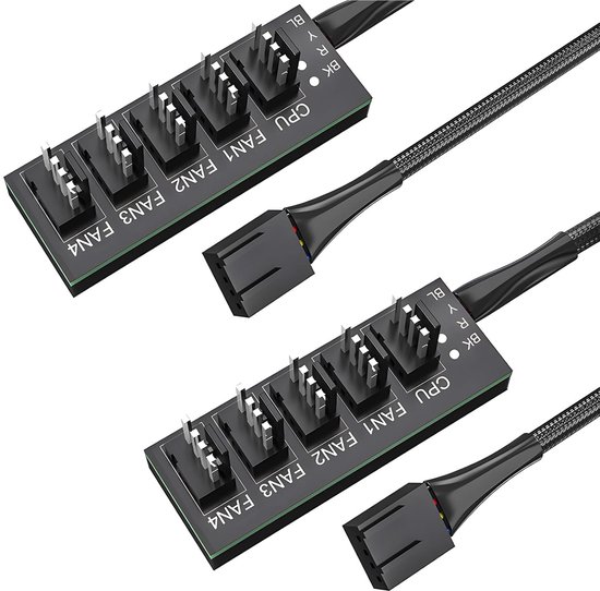 4 Pin PWM Fan Hub - 5 Way Splitter Cable Adapter - 12V Computer Case Fan - Compatibel met 3 Pin Plugs van Merkloos	