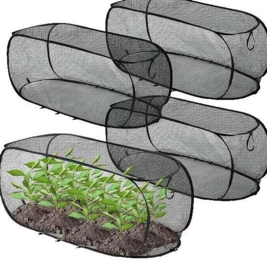 4 plantennetten - 90×40×35 cm - Opvouwbaar - Plantenhoezen van gaas voor buiten - Beschermt tuinkwekerijen en bloembedden - Geschikt voor zaailingen, groenten, fruit en kruiden - Zwart van Merkloos	