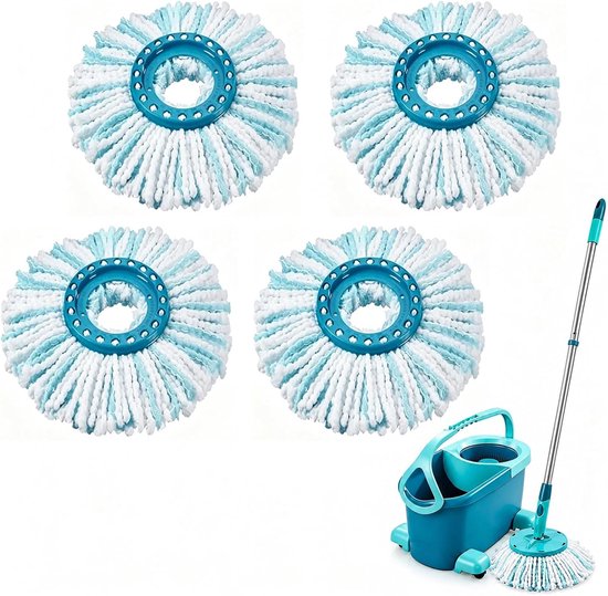 4 reservekoppen voor Leifheit Clean Twist Disc Mop Micro Ergo Set, 2-vezelsysteem, wasbaar op 60 °C, voor alle vloertypes