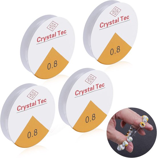 4 Rolls Clear Elastic Wire - 0.8mm Bead Wire Bracelet Cord - Beads Elastic Cord Crystal - DIY Jewelry Making Necklace Beads Wire - Wit - (TLX612) van Merkloos	