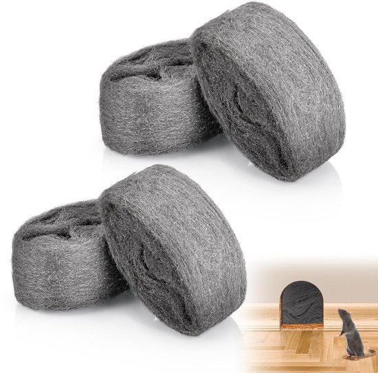 4 Rolls Mice 0000 Steel Wool 20m - Effectieve Steel Wool Tegen Muizen - Muizenbestrijding Steel Wool voor Gaten en Muren in Huis en Tuin - Schoonmaken en Polijsten van Barrera.