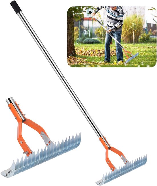 4 Sections 1.6m Lawn Rake - Rugged Carpet Rake - Efficient Steel Metal Garden Rake with Handle - Leaf Grippers Garden Tools voor het Schoonmaken van Dode Gras en Tuinherstel van Merkloos	