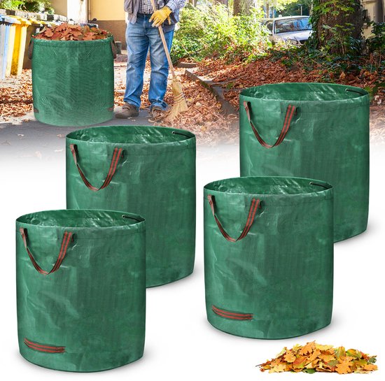 4 Stuk 272L Tuinafvalzak,Tuinzak,Bladzak,Tuinzakken, 150 g/m², Dubbele bodem,UV-bestendig, waterdicht,opvouwbaar, herbruikbaar, voor bladeren en groensnijden, tuinafval van Glorytec