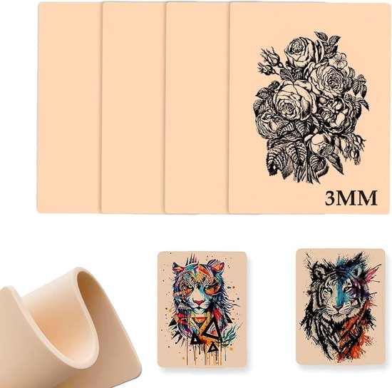 4 Stukken Tattoo Oefenhuid - 3 mm Kunstmatige Huid - Tattoo Oefenhuid voor Beginners en Tattooërs - 19 cm x 14 cm - Dubbellaags Dikke Kunstmatige Huid van Merkloos	