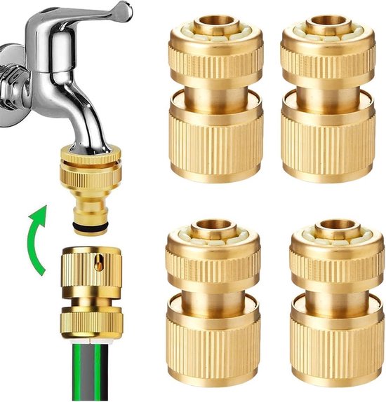 4 stuks 1/2 inch tuinslang - snelkoppeling - messing snelslang - eindverbinder - mondstuk - connector - kit voor keuken - tuin - outdoor - slang gereedschap van Merkloos	