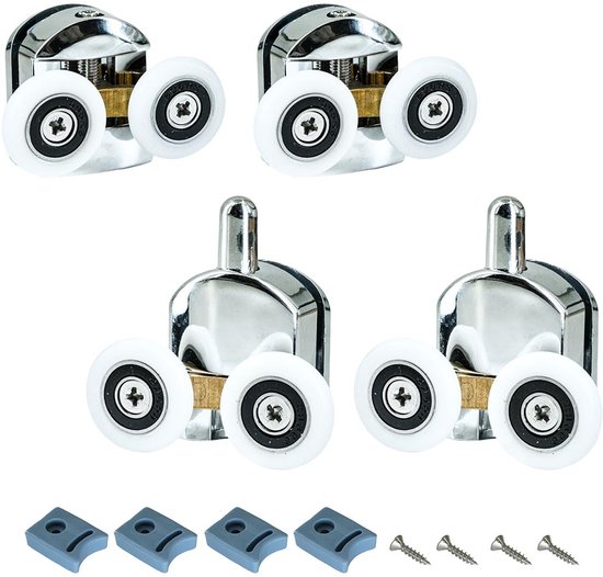 4 stuks 23 mm douchedeurwieltjes - reserveonderdelen - 2 bovenste en 2 onderste wielen voor douchedeuren - douchecabines en glazen deuren (4-6 mm) - verstelbare wieltjes voor gebogen en rechte toepassingen van Merkloos	