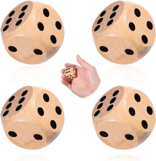 4 stuks 30 mm grote houten dobbelstenen, natuurlijk hout, dobbelspel, houten dobbelstenen voor educatie, bordspellen, kaartspel, partyspellen