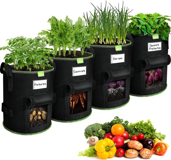 4 stuks aardappelplantenzakken 40 liter, plantenzakken, ademende plantenpotten voor tomaten, aardappelen, groenten, bloemen van Bato Plastics.