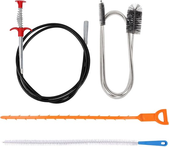4 stuks afvoerreinigers spiraalset, flexibele buisreinigingsspiraal met grijpklauw en reinigingsborstels, buisreiniger, afvoerborstel voor keuken, douche, bad en wastafel