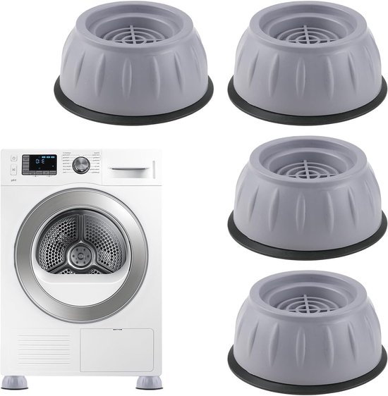4 stuks anti-trillingspads voor wasmachine, groot formaat, geluidsreductie, antislip, verhoogd, bescherming van vloeren en apparaten, geschikt voor poten van 47 mm, eenvoudige installatie