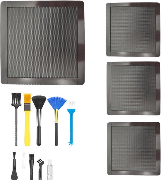 4 stuks behuizingen stofnetfilters - 10 stuks antistatische reinigingsborstelset - pvc-koelfilter - pvc-stofafdekking computer - mesh-filter - afdekrooster met magnetisch frame van Merkloos	