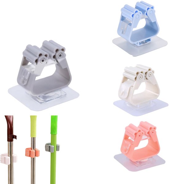 4 stuks - Bezemhouder Zelfklevend - Muur Bezemhouder - Dweilhoude - 5,6x5,6x4,5 cm - Voor Bezem, Dweil en Tuingereedschap in Huis en Tuin - Veelkleurig