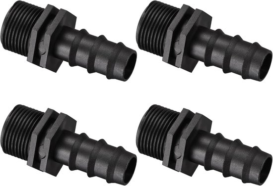 4 stuks druppelirrigatie-fittingen - prikkeldraad naar G3/4 buitendraad voor 3/4 inch buizen - ideaal voor tuinen - kassen - gazons (zwart - 19,4 mm) van Merkloos	