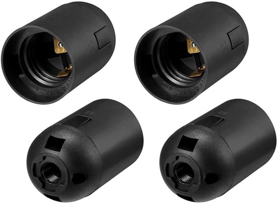 4 stuks E27 LED-lamphouder - licht - stopcontact - schroef - gloeilamp - retro hanglamp zonder schakelaar - vervangende onderdelen - groot - voor thuis en op kantoor - zwart - 4A