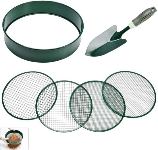 4 stuks - grote grondzeef - grondzeef voor tuinieren - groene grondzeef - voor tuinieren met zeefgaas van 3, 6, 9 en 12 mm - voor aarde, zand, stenen, pellets en grind - groen - 30cm van Merkloos	