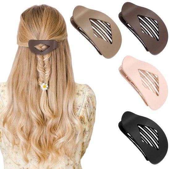 4 stuks haarspelden voor dames, Franse haarspelden voor dames, platte veilige grip, binnentanden, haarklauwen, sterke grip, zijdelingse haarklemmen