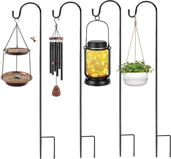 4 stuks Herderhaken 90 cm Lantaarnhouder Tuinbevestiging Haken Herderpaal Metalen tuinpaal In hoogte verstelbaar traliewerk Tuinpaal Tuinpaal voor planten, vogels, voederbakken, zonne-energie van isuda