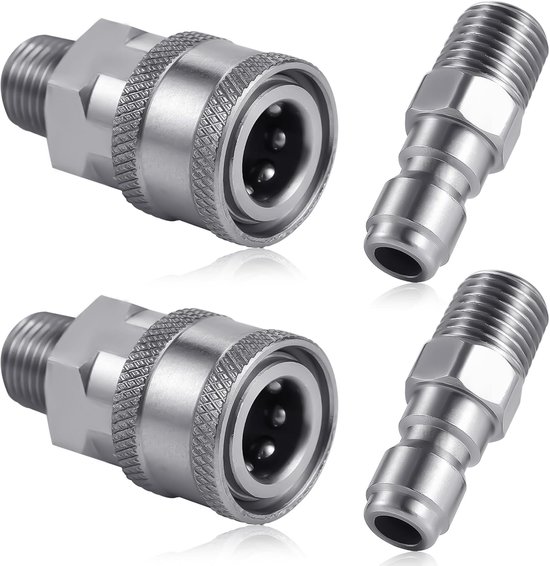 4 Stuks Hogedrukreiniger Koppeling, NPT 1/4 Inch Roestvrij Staal Quick Connect Fittings Man Vrouw Hogedrukreiniger Accessoires (Externe Draad)