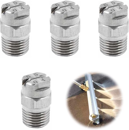 4 Stuks Hogedrukspuitmond Voor Waterbezem En Carrosseriereiniger, 65 Graden, 1,3 Mm Opening Neveluiteinde, 1/4'' Draadverbinding.