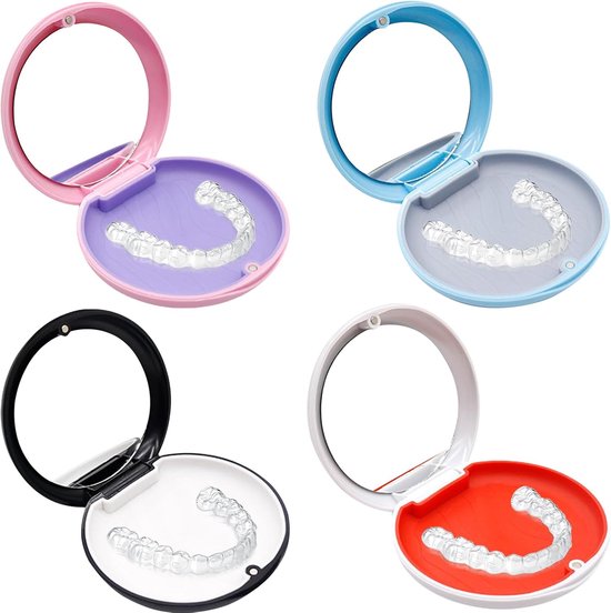 4 stuks houder doos container met spiegel - kunstgebit houder - gebit houder - mondbescherming koffer met magnetische sluiting - voor opslag mondbescherming - uitlijning en organisatie van Merkloos	