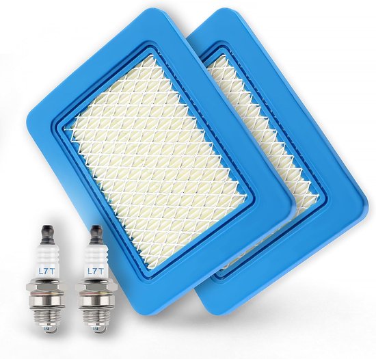 4 stuks - inclusief 2 Grasmaaier Luchtfilter en 2 Bougie - Grasmaaier Bougie- 491588S Luchtfilterpatroon- Compatibel met Briggs en Stratton 491588 491588S 4915885 399959 PT15853