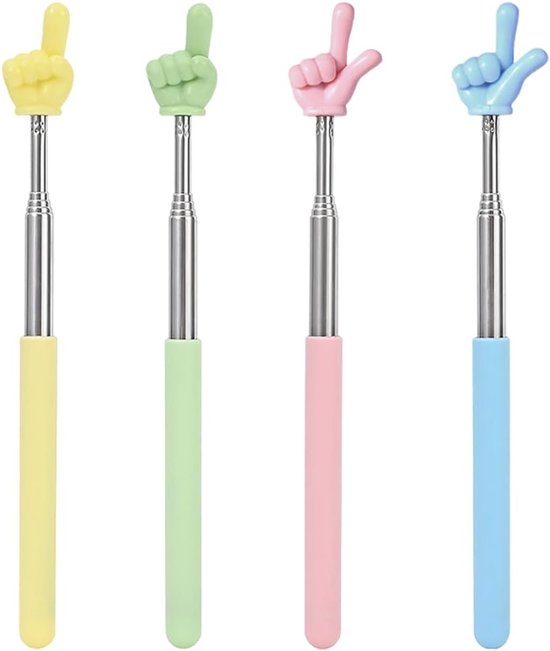 4 stuks intrekbare vingerwijzer stok - mini intrekbare wijzer stok - uitschuifbare leraar aanwijzer - presentatie vinger aanwijzer stok - mini handvormige klaslokaal aanwijzer voor leraar van Merkloos	