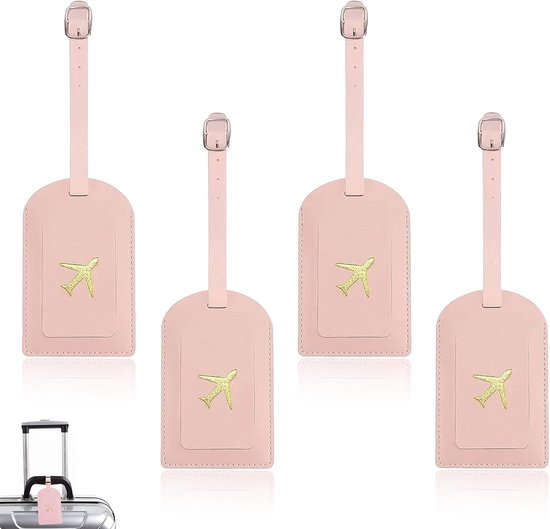 4 stuks kofferhangers met adresbord van kunstleer - adreslabel naamplaatje voor reistas en koffer - voorkomen verlies en herkenning van Merkloos	