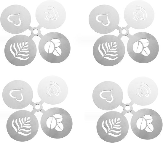 4 Stuks Koffiedecoratiesjablonen, Latte Art Barista Sjablonen, Fancy Koffie Stencils, voor Cappuccino Koffie Print, Cake Biscuit Brood Bestrooien van Merkloos	
