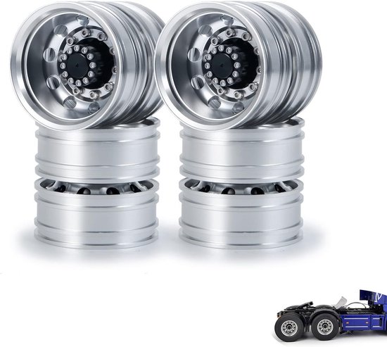 4 Stuks Metalen Achterwiel Velgen voor 1/14 Tamiya Tractor Trucks en Trailers van Merkloos	