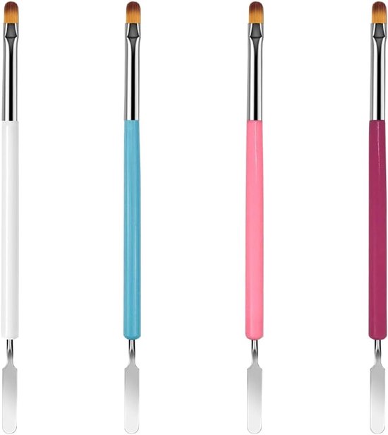 4 stuks nagelborstels voor gelnagels - dubbele nagelborstels - platte manicure - builder nagels - kunstgereedschap - borstelduwer - schilderpen voor doe-het-zelf gelnagels