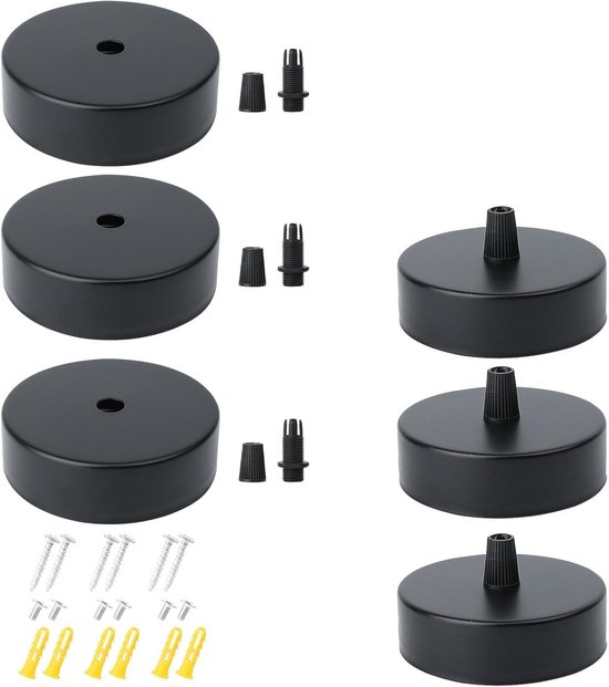 4 stuks plafondrozetten - rozet voor kroonluchter accessoires - rozet van zwart metaal - cilindrische rozet van metaal - rozet vintage hanglamp - hanglampen accessoires van Merkloos	