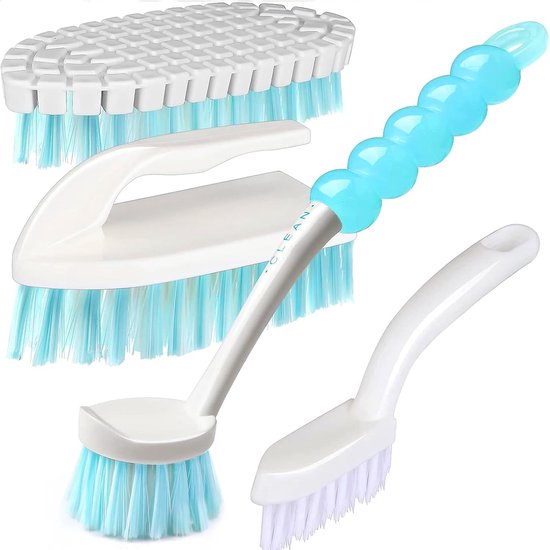 4-stuks Reinigingsborstelset, Pan Reinigingsborstel, Scrub Borstel Comfort Grip, Schone Voor Badkamer, Schoen Track Groef Gap, PET-vezels, Blauw, 12x7x5 cm, 1 gram