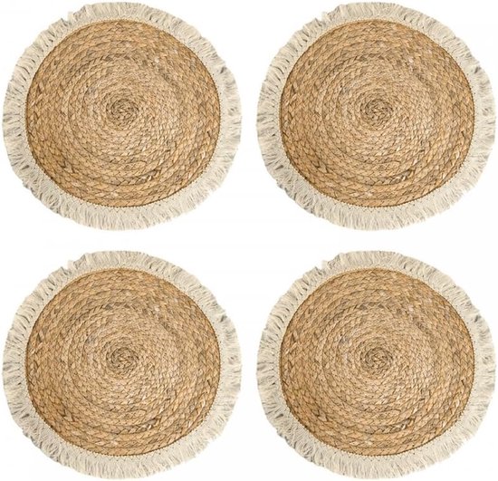 4 stuks rietjes tafelmatten - gevlochten waterhyacint placemat - hittebestendig voor eettafel - keukenfeesten - Thanksgiving speciale gelegenheden (30 x 30 cm)