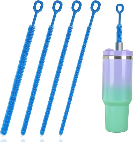 4 stuks rietjesreinigingsborstel, herbruikbare rietjesborstel, flexibele rietjesborstel met stalen kern, geschikt voor verschillende maten rietjes en drinkbekers (blauw)