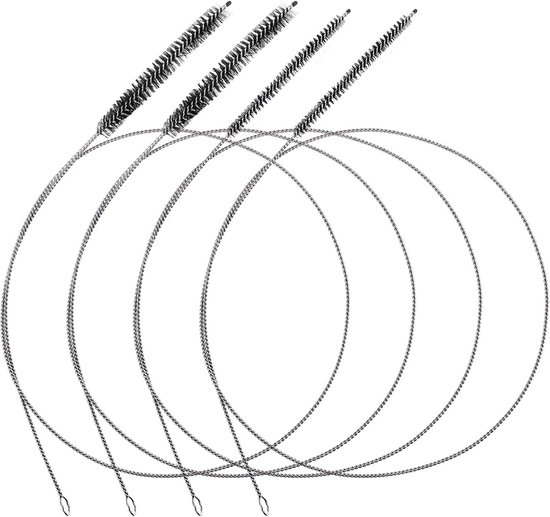 4 stuks roestvrijstalen slangborstels met 2 soorten borstels, 1 m nylon, extra lange reinigingsborstel, dunne flessenborstel, buisborstel, melkslangborstel voor rietbuis, koelkastafvoer