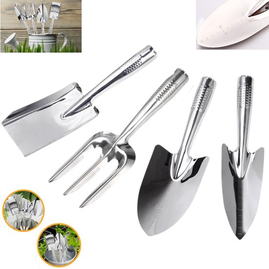 4 stuks Roestvrijstalen tuingereedschapset - Tuinschep - Tuinscheppen - Garden Spade Small Gardening Hand Tools - handschep een smalle schep - een brede schep en een stevige wiedvork - for Weeding - Transplanting van Merkloos	
