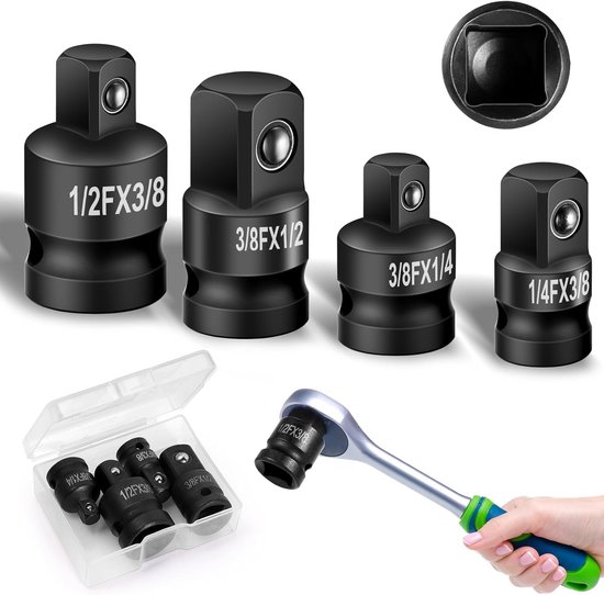4 Stuks Steeksleuteladapter - 1/4" tot 3/8" - 3/8" tot 1/4" - 3/8" tot 1/2" - 1/2" tot 3/8" - Dopsleutel Adapter - Socket Adapter en Verloop Set voor Ratels en Moeren van Merkloos	