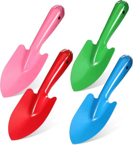 4 Stuks - Tuingereedschap - Handschepjes - Kleine Metalen Schepjes - 20*6.5cm - Rood + Blauw + Roze + Groen - Tuiniersgereedschap - Tuinieren - Moestuin Gereedschap - Plantenschep van Merkloos	
