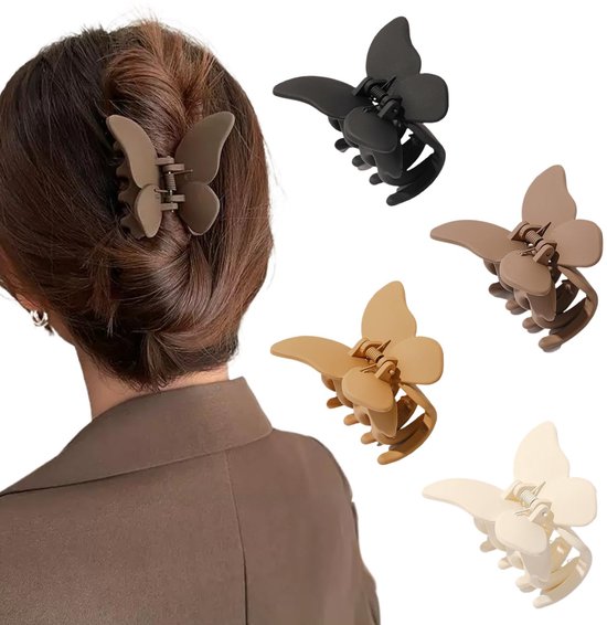 4 stuks vlinderhaarklemmen, middelgrote matte haarspelden voor dames, haarklauw, antislip haarclips voor vrouwen en meisjes, dik dun haar (neutrale kleuren)