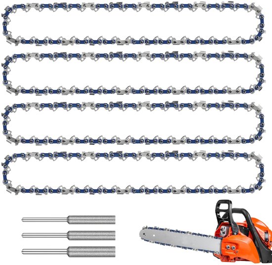 4 stuks zaagkettingen 3/8 inch LP voor 33 cm rail, 10 inch zaagketting, kettingzaagketting, 1,1 mm terugslagarme ketting, kettingzaagketting met 3 kettingslijpkoppen, compatibele 10 inch kettingzaag van Merkloos	