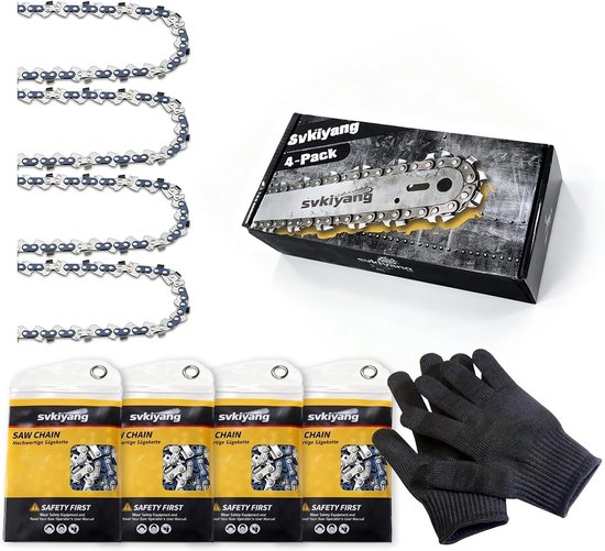 4 stuks zaagkettingen voor 40 cm zwaard 3/8 inch LP 1,1 mm 57 TG, kettingzaagketting inclusief beschermende handschoenen - Vemera