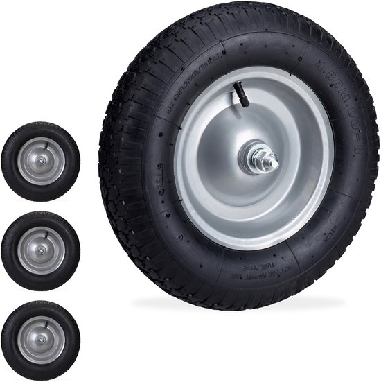 4 x kruiwagenwiel 4.80 4.00-8 - luchtband - met as - stalen velg - tot 200 kg van Merkloos	