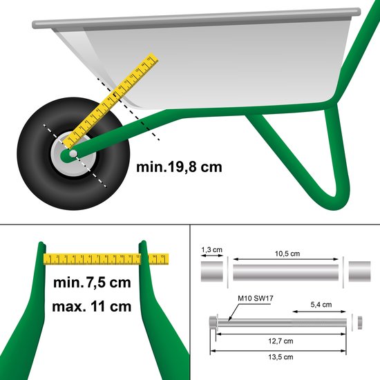 4 x Kruiwagenwiel PU 4.80/4.00-8 390 mm Zwart van Merkloos	