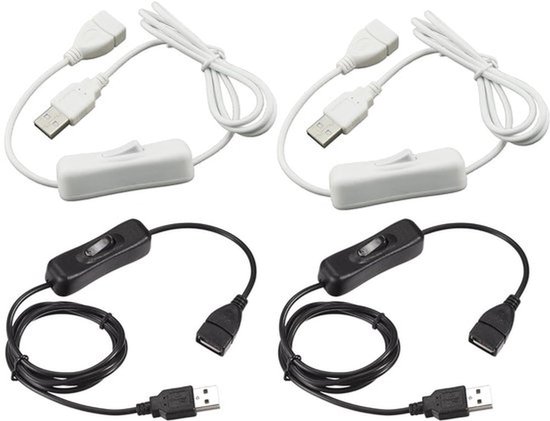 4 x USB-schakelaarkabel, 1 meter, USB-schakelaar, USB-kabel met aan/uit-schakelaar voor autorijden, recorder, led-lamp, USB-ventilator, ledstriplicht