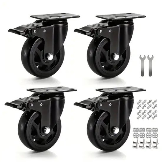 4 zwenkwielen - met rem - 100 mm - draagkracht 600 kg - Rubber - zwart van GRAZA_MANUFACTUUR