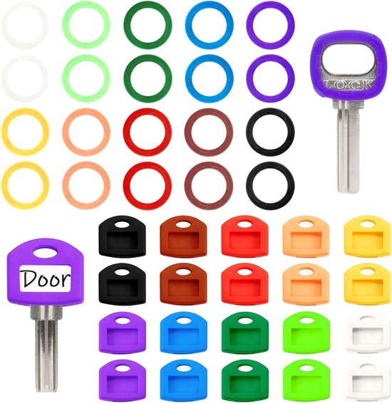 40 stuks sleutelkapjes - sleutelmarkering - rond en vierkant - 2 stijlen - 10 kleuren - eenvoudige identificatie van huisdeursleutels - sleutelhangers van Merkloos	