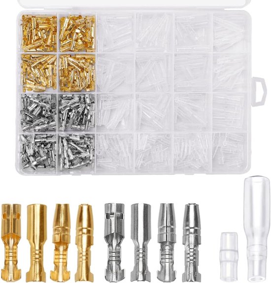 400 Stuks 3.9 mm Bullet Connectors Kit - Bullet Male & Vrouwen Wire Terminals Connector met Mannelijke Vrouwelijke Isolatiehoezen voor Motorfiets - Auto - Vrachtwagen - Scooter - Boten - Goud en Zilver van Merkloos	