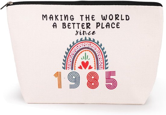 40e Verjaardagscadeaus voor Vrouwen, 1985 Verjaardag Cosmetische Tassen 40 Jaar Verjaardag Linnen Reismake-Uptassen met Ritsontwerp voor Moeder Tante Beste Vrienden van Merkloos	