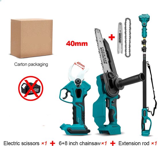 40mm Snoeischaar - Takkenschaar - Tuingereedschap - Snoeizaag - Borstelloos & Draadloos - Inclusief 6 + 8inch Kettingzaag - Takkenzaag - Handzaag - Efficiënte Elektrische Pruner voor Bomen & Bonsai – Zonder Batterij van Merkloos	