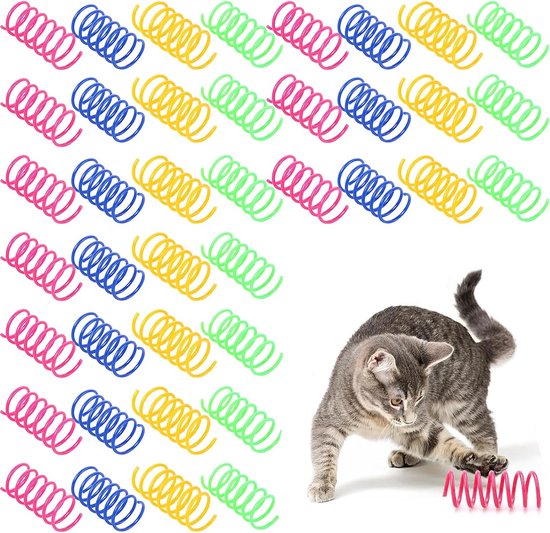 40pcs Kat Speelgoed - Spiral Plastic Coil - Kleurrijke Veertjes - Interactief Huisdier Speelgoed van Lovabledog
